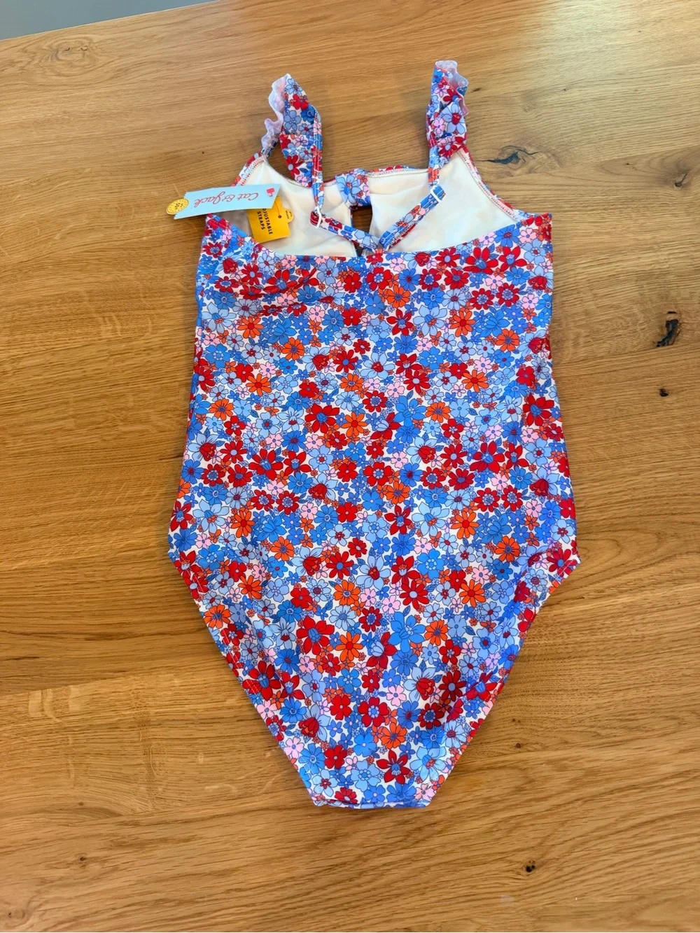 cat & jack Kids Floral One-Piece Swimsuit - Blue & Red L (10/12)